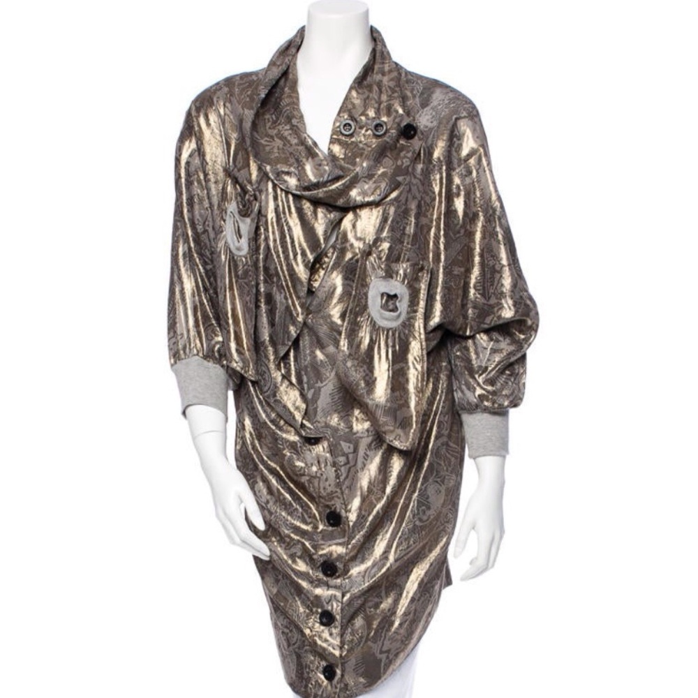 See By Chloe Gold Metallic Jacket Top with Cowl Neckline